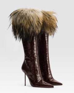 CROCO-PRINT LEATHER BOOT WITH SOFT FURRY BAND