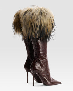 CROCO-PRINT LEATHER BOOT WITH SOFT FURRY BAND