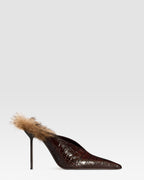 KROKO-PRINT LEDER SABOT MIT SHEARLING-EINSATZ