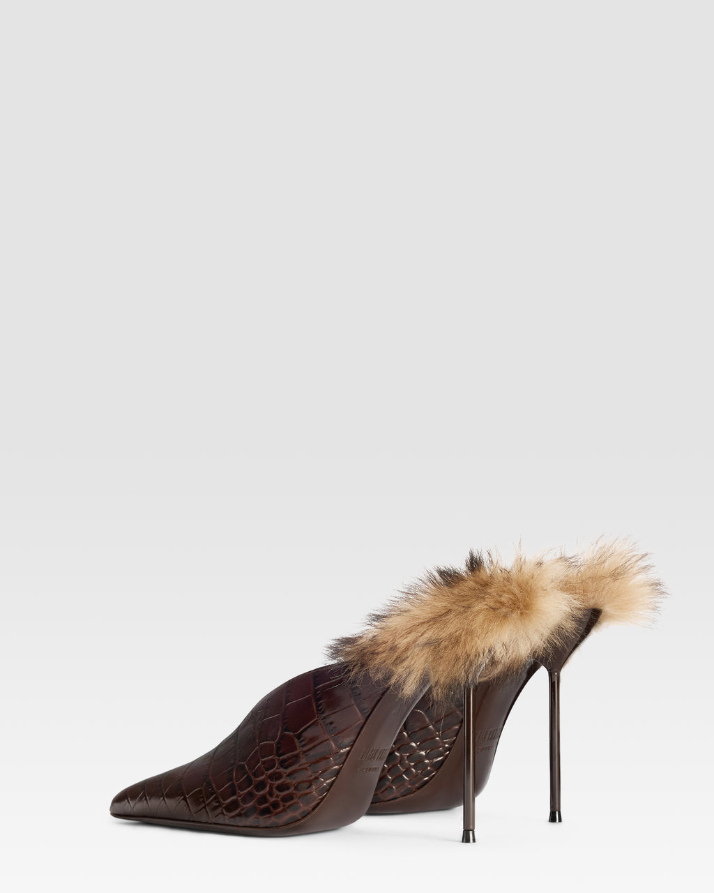 KROKO-PRINT LEDER SABOT MIT SHEARLING-EINSATZ