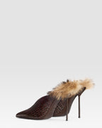 KROKO-PRINT LEDER SABOT MIT SHEARLING-EINSATZ