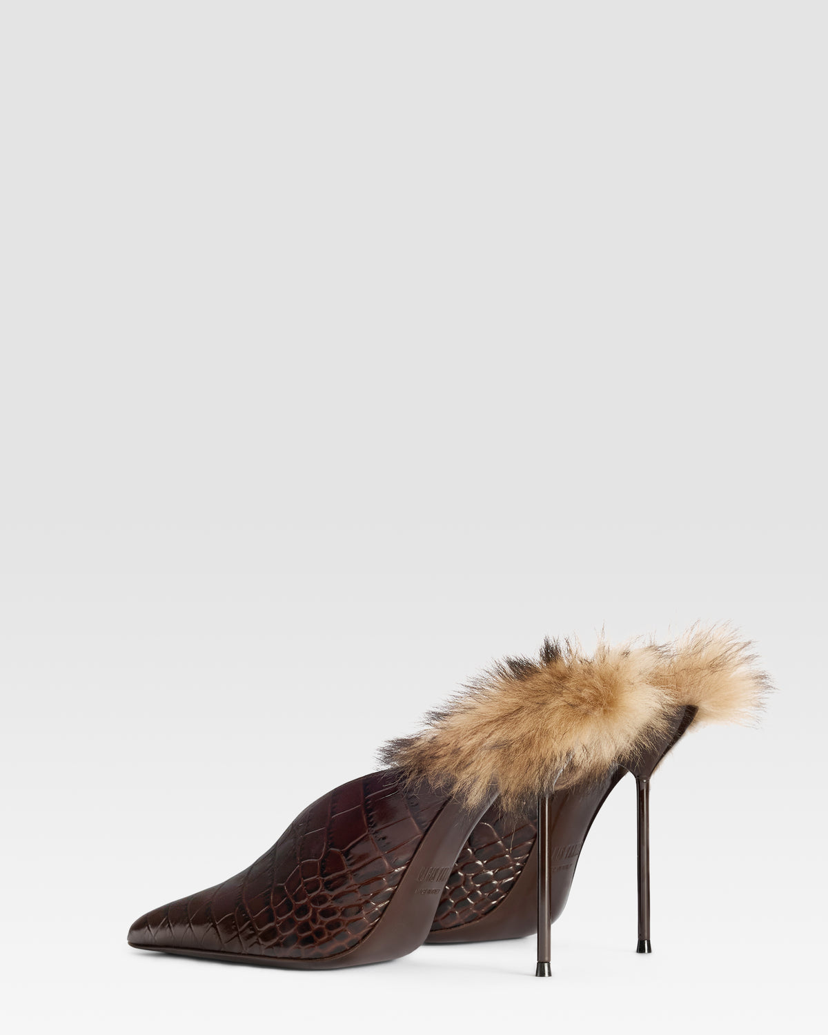 KROKO-PRINT LEDER SABOT MIT SHEARLING-EINSATZ