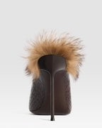 KROKO-PRINT LEDER SABOT MIT SHEARLING-EINSATZ