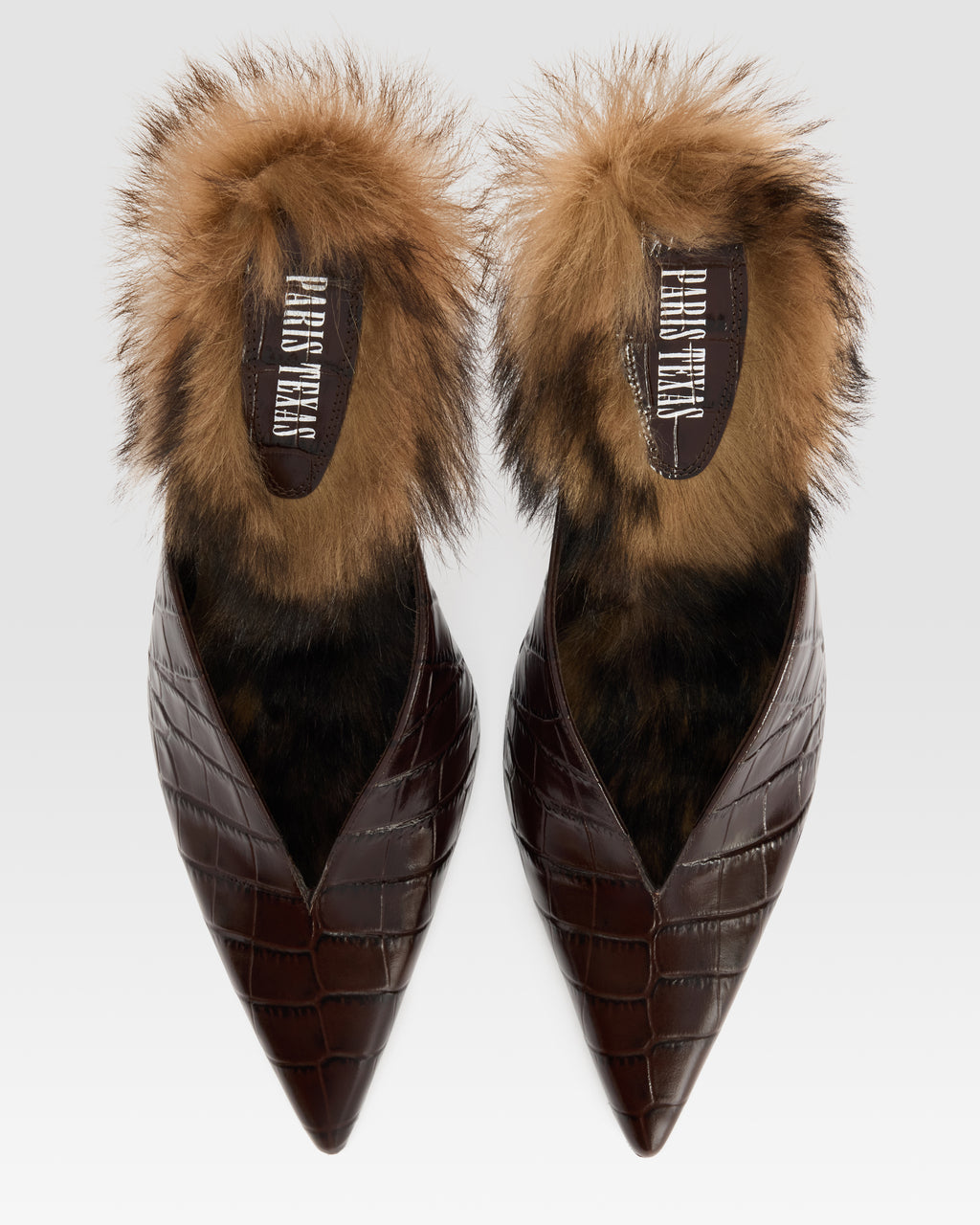 KROKO-PRINT LEDER SABOT MIT SHEARLING-EINSATZ