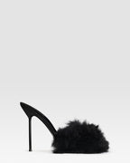 FURRY MULE IN SOFT FUR WITH PATENT LEATHER ACCENTS