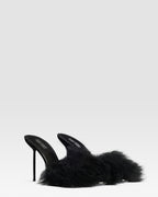 FURRY MULE IN SOFT FUR WITH PATENT LEATHER ACCENTS