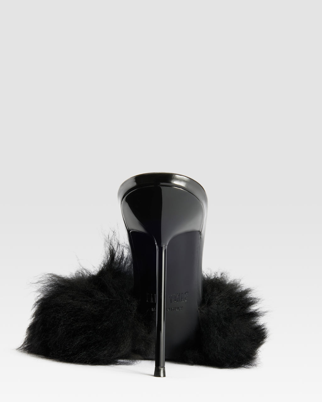 FURRY MULE IN SOFT FUR WITH PATENT LEATHER ACCENTS