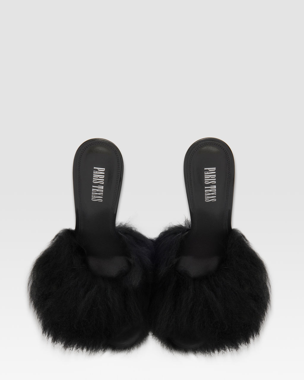 FURRY MULE IN SOFT FUR WITH PATENT LEATHER ACCENTS