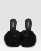 FURRY MULE IN SOFT FUR WITH PATENT LEATHER ACCENTS
