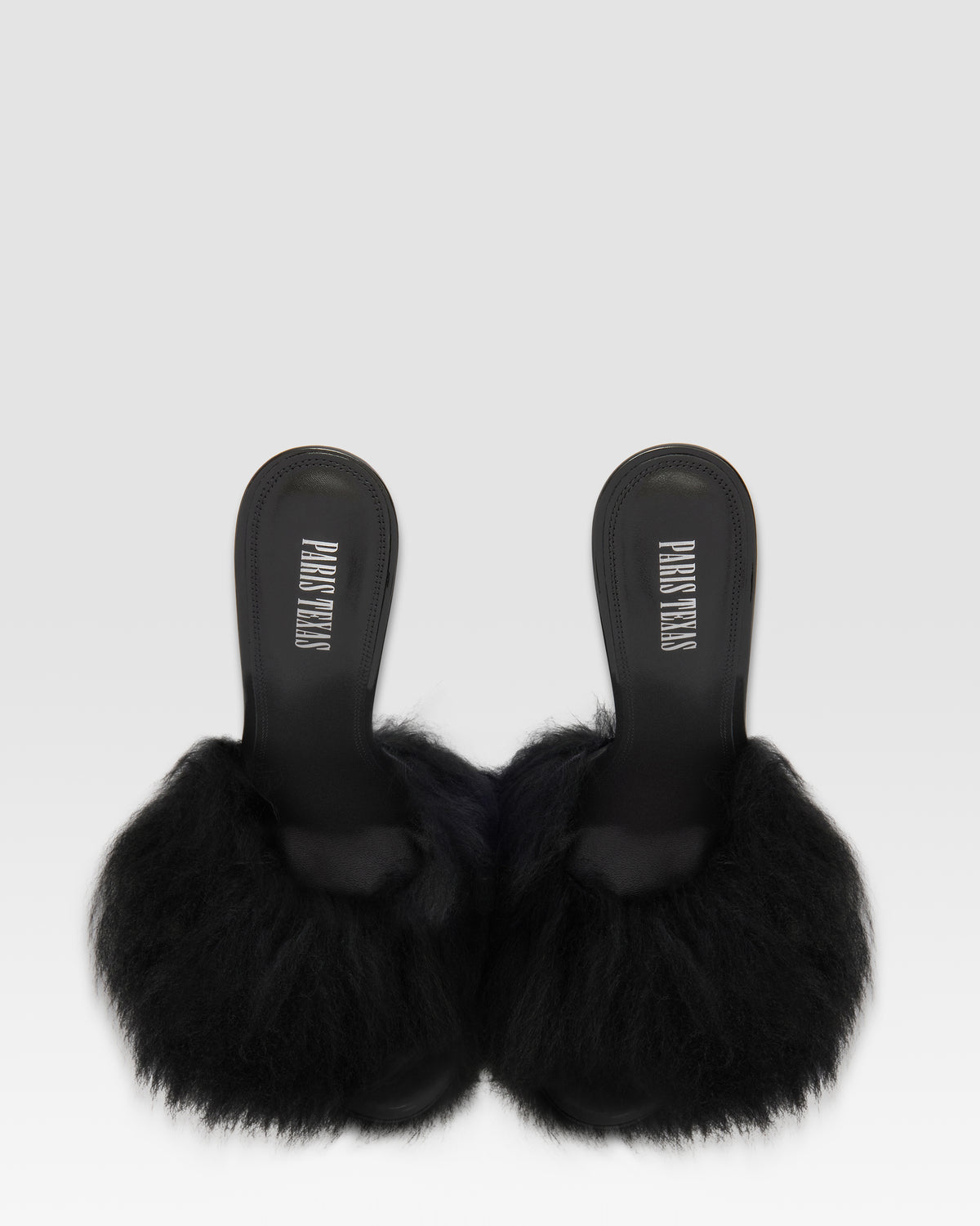 FURRY MULE IN SOFT FUR WITH PATENT LEATHER ACCENTS