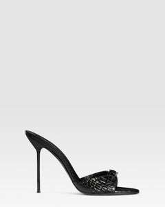 KROKO-PRINT LEDER MULE MIT JUWELEN-SCHNALLE