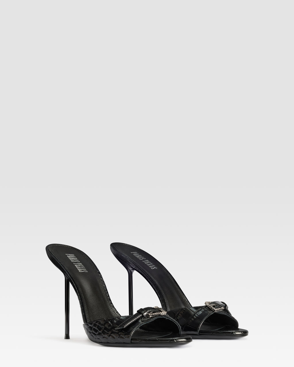 KROKO-PRINT LEDER MULE MIT JUWELEN-SCHNALLE
