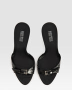KROKO-PRINT LEDER MULE MIT JUWELEN-SCHNALLE