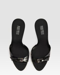KROKO-PRINT LEDER MULE MIT JUWELEN-SCHNALLE