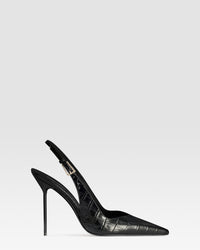 SLINGBACK EN CUIR IMPRIME CROCO AVEC BOUCLE BIJOU — CARBONE