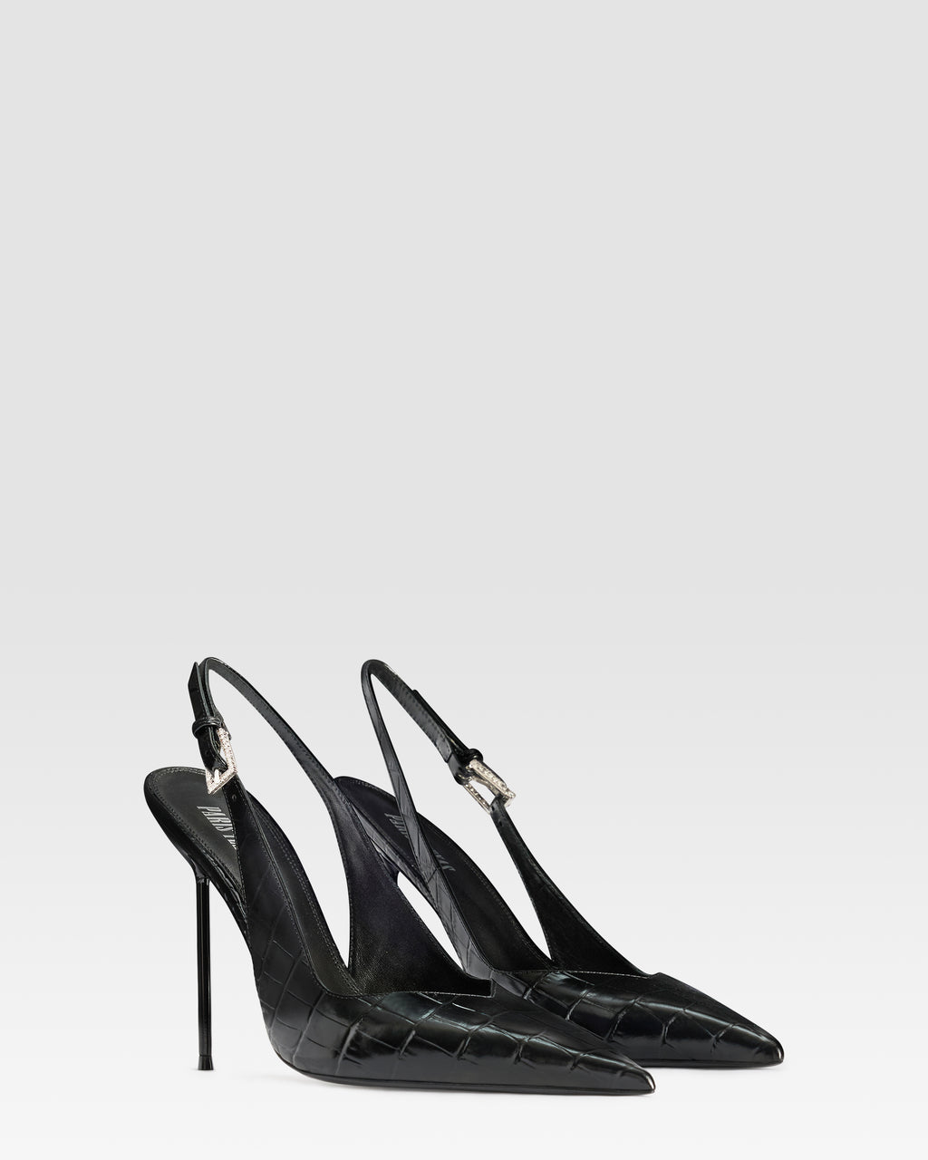 KROKO-PRINT LEDER SLINGBACK MIT JUWELEN-SCHNALLE