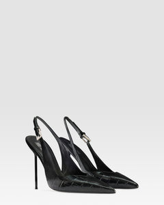 KROKO-PRINT LEDER SLINGBACK MIT JUWELEN-SCHNALLE