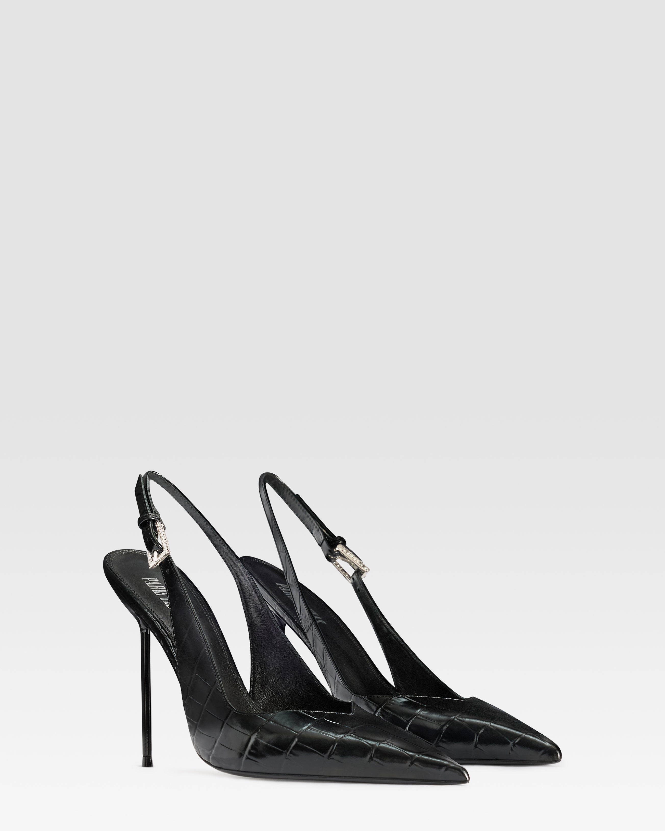 KROKO-PRINT LEDER SLINGBACK MIT JUWELEN-SCHNALLE