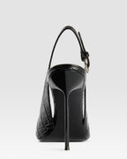 KROKO-PRINT LEDER SLINGBACK MIT JUWELEN-SCHNALLE