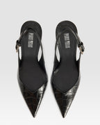 KROKO-PRINT LEDER SLINGBACK MIT JUWELEN-SCHNALLE