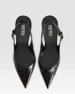 KROKO-PRINT LEDER SLINGBACK MIT JUWELEN-SCHNALLE