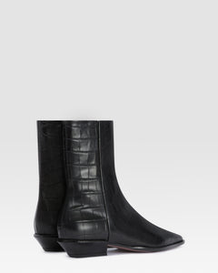 CROCO-PRINT LEATHER ANKLE BOOT