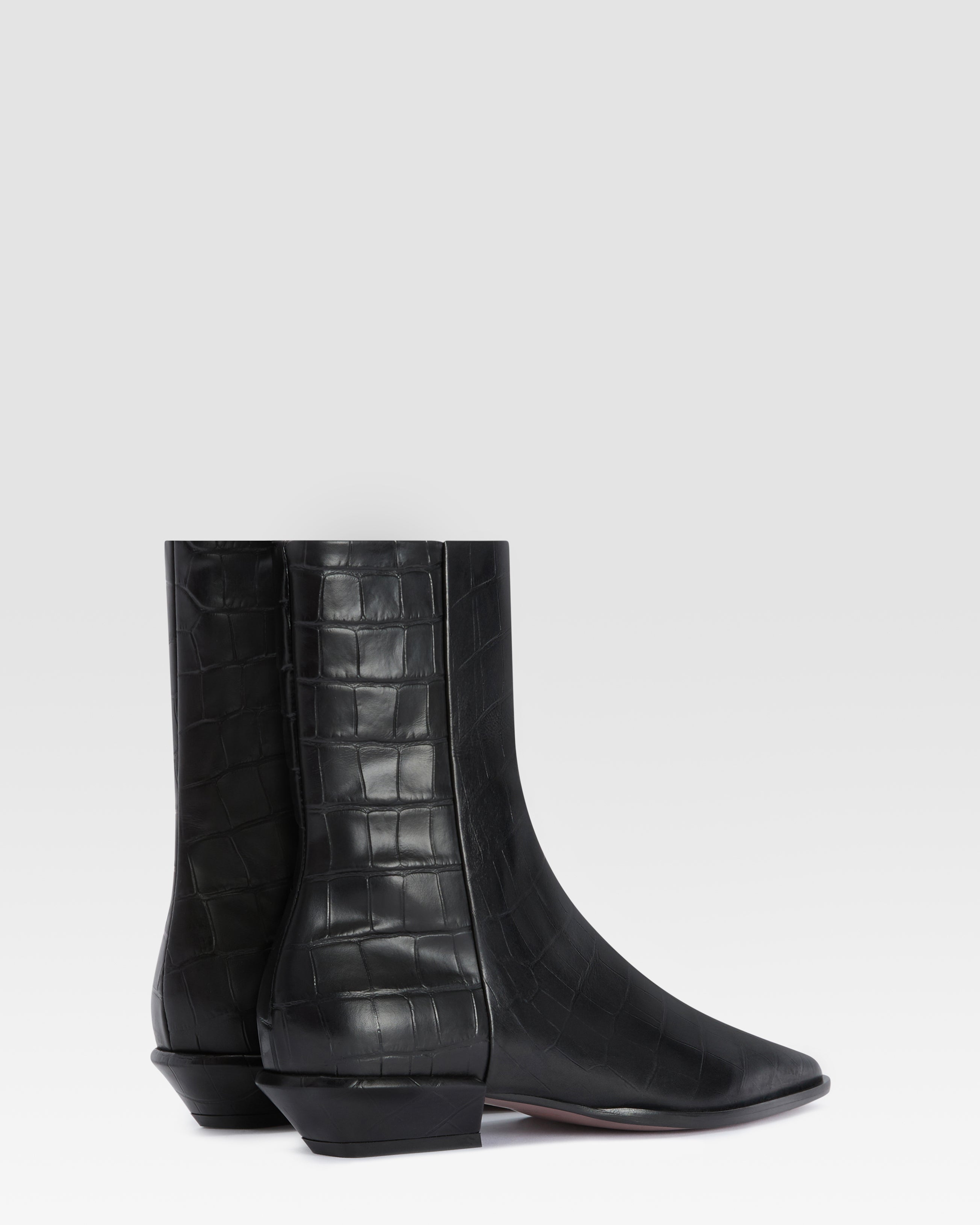 CROCO-PRINT LEATHER ANKLE BOOT
