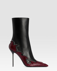 NAPPALEDER ANKLE BOOT MIT CUT-OUT-STICKEREI UND HERZ-INLAYS — BLACK-DEEP RED-DIAMOND