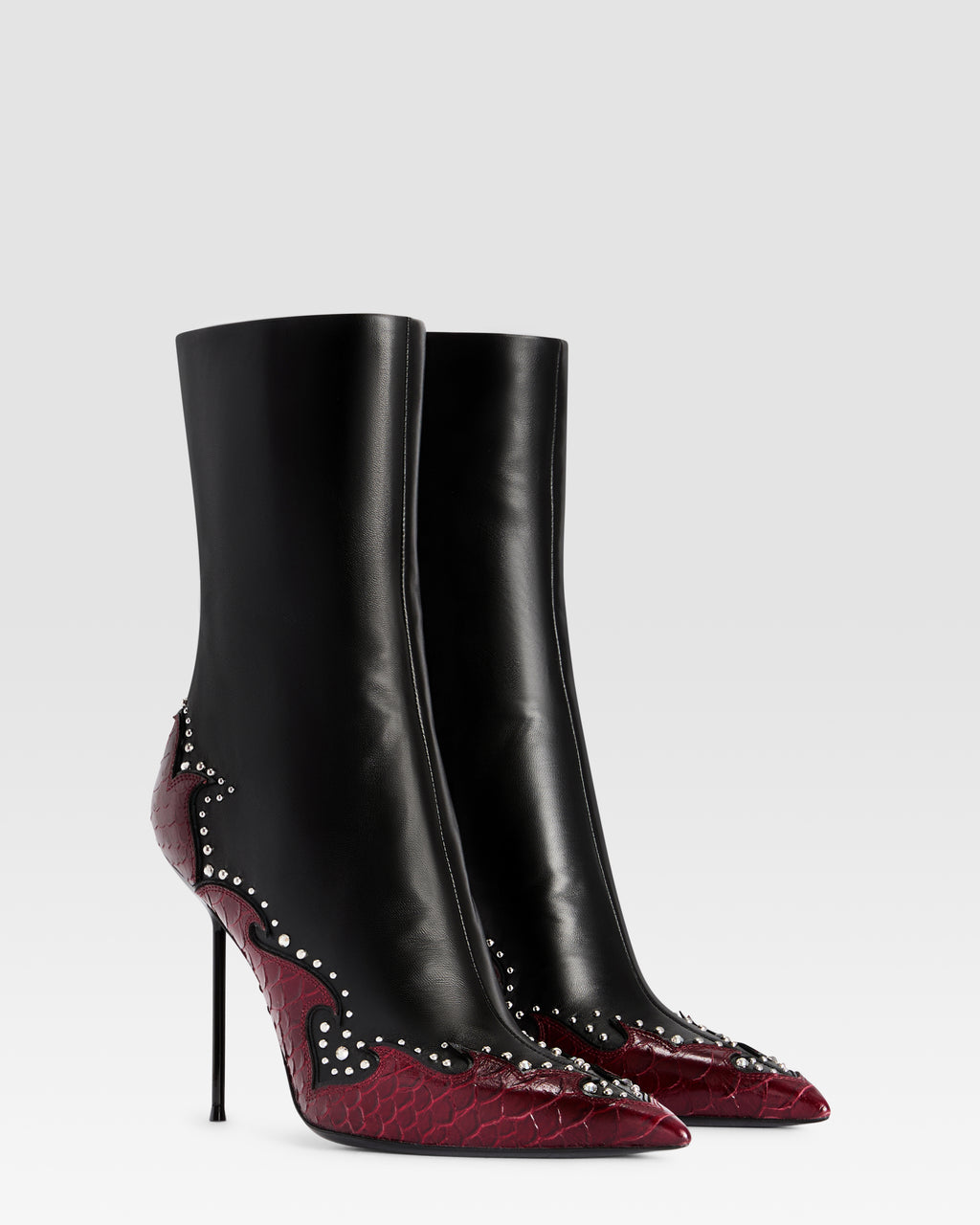 NAPPA LEATHER ANKLE BOOT WITH CUT-OUT EMBROIDERY AND HEART INLAYS