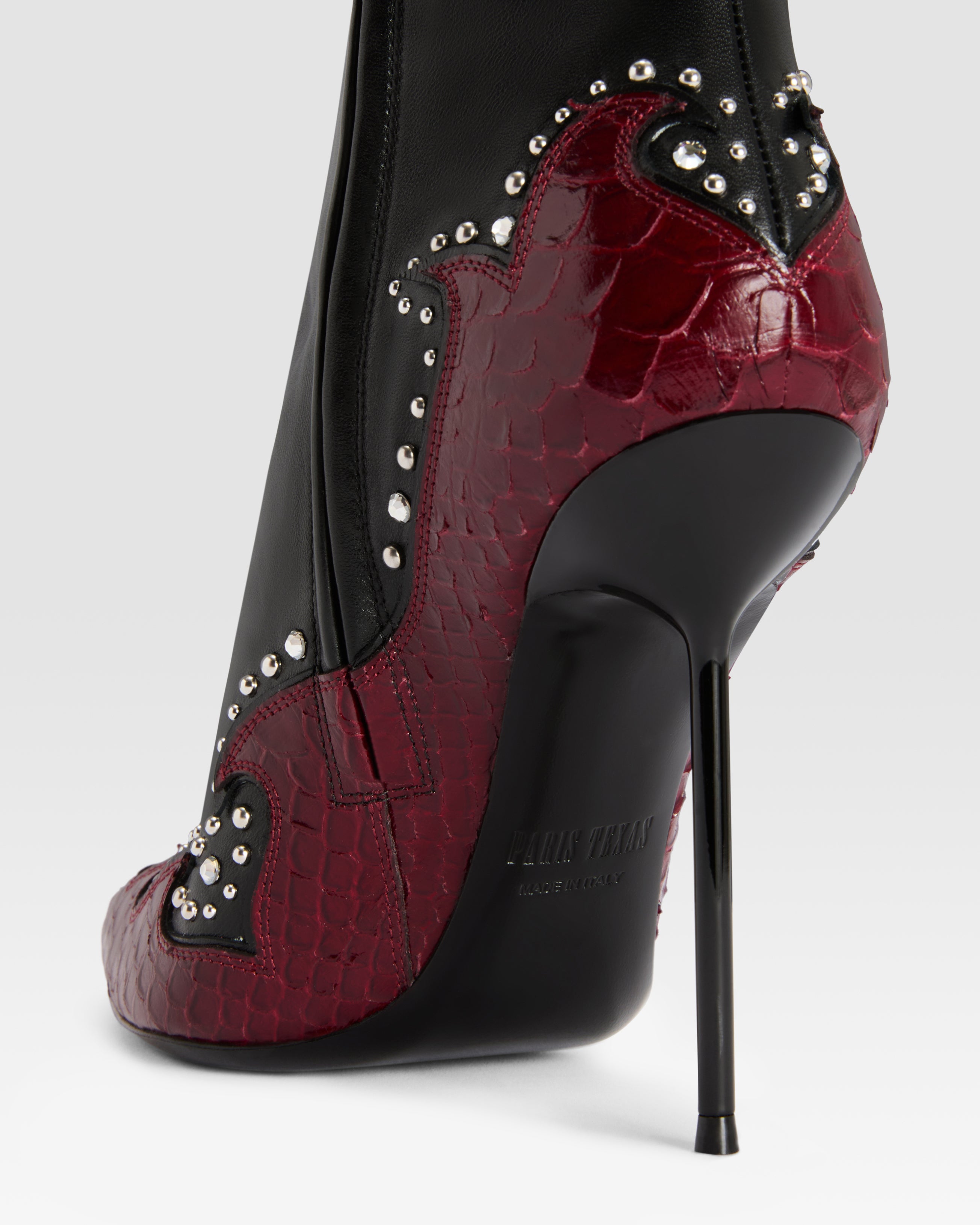 NAPPA LEATHER ANKLE BOOT WITH CUT-OUT EMBROIDERY AND HEART INLAYS