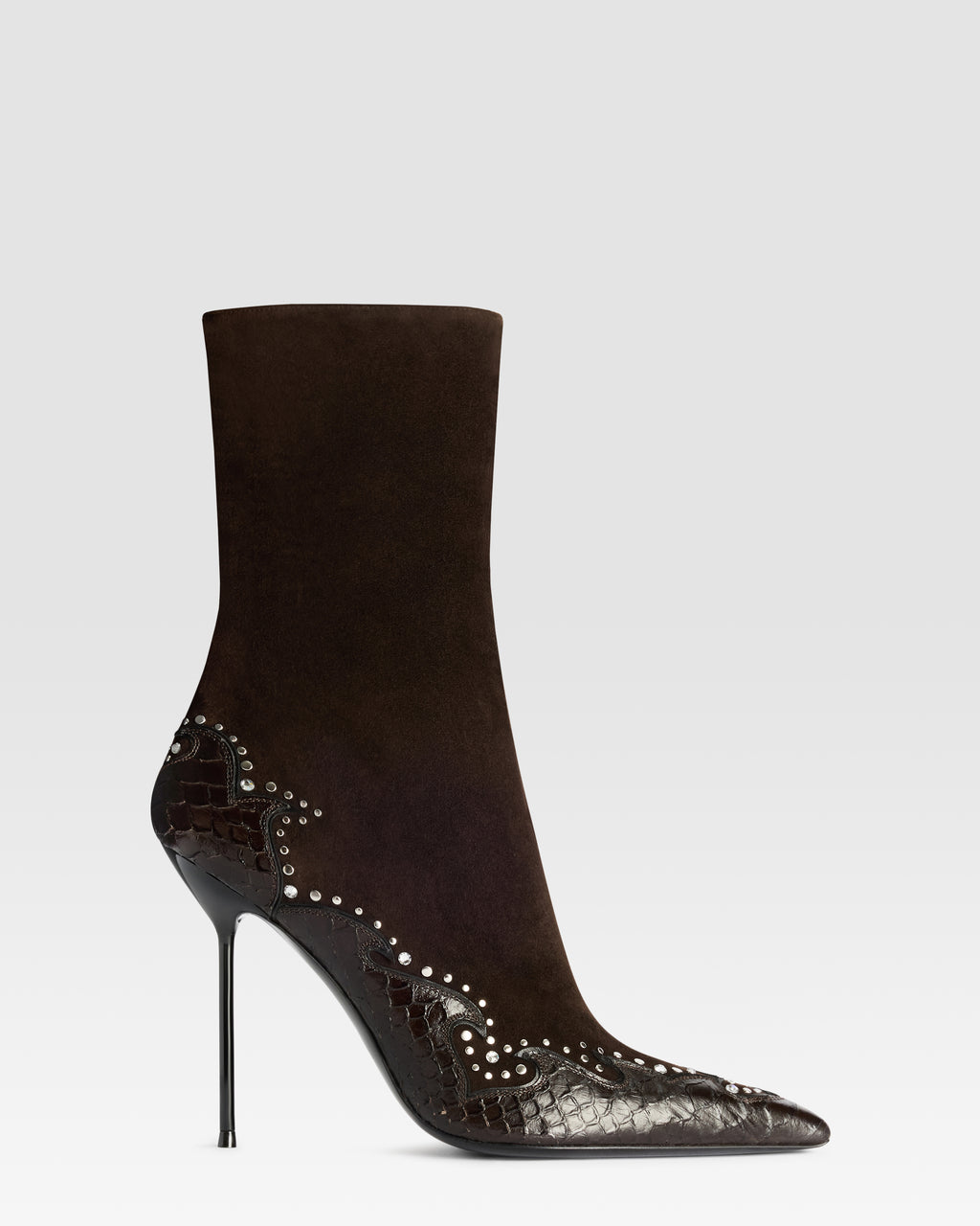 VELOURSLEDER ANKLE BOOT MIT CUT-OUT-STICKEREI UND HERZ-INLAYS