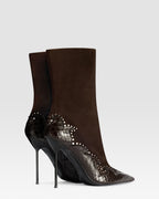 VELOURSLEDER ANKLE BOOT MIT CUT-OUT-STICKEREI UND HERZ-INLAYS