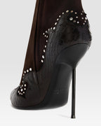 VELOURSLEDER ANKLE BOOT MIT CUT-OUT-STICKEREI UND HERZ-INLAYS