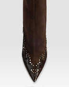 VELOURSLEDER ANKLE BOOT MIT CUT-OUT-STICKEREI UND HERZ-INLAYS