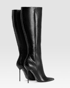 PYTHON-PRINT LEATHER BOOT WITH CUT-OUT EFFECT