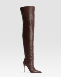 BOTTE CUISSARDE EN CUIR — CIOCCOLATO