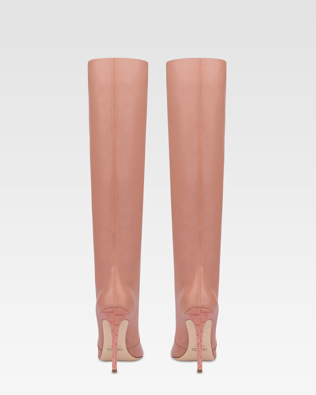 Spitz zulaufende, kniehohe Stiefel aus Glattleder in Texas Pink