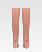 Spitz zulaufende, kniehohe Stiefel aus Glattleder in Texas Pink