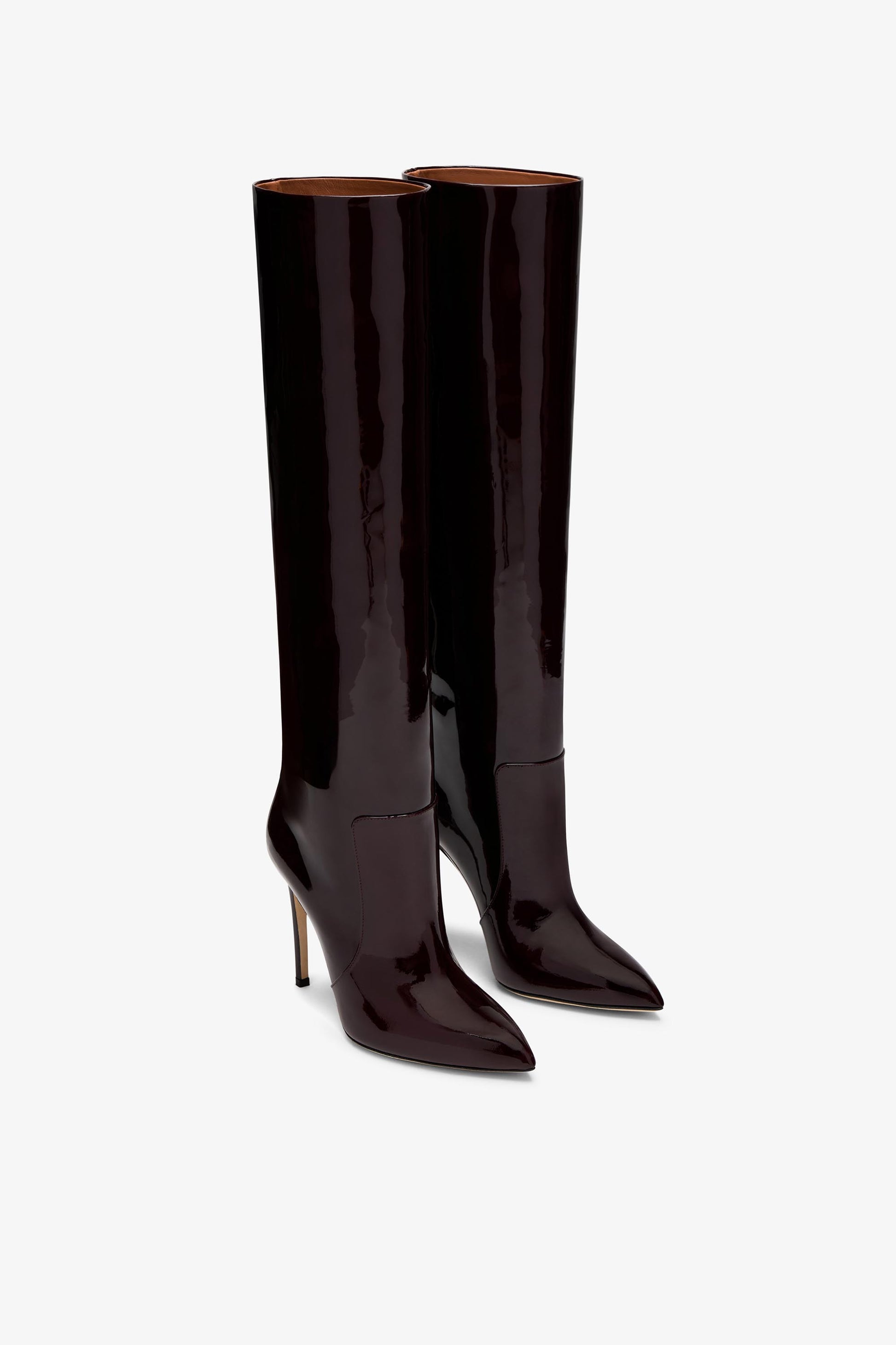 Stiletto-Stiefel aus Lackleder in Rouge Noir