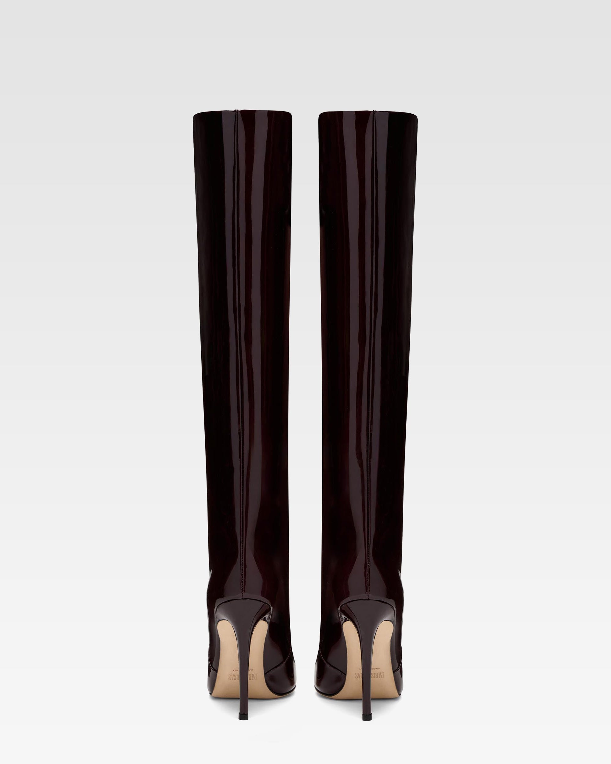 Bottes stiletto en cuir verni rouge noir