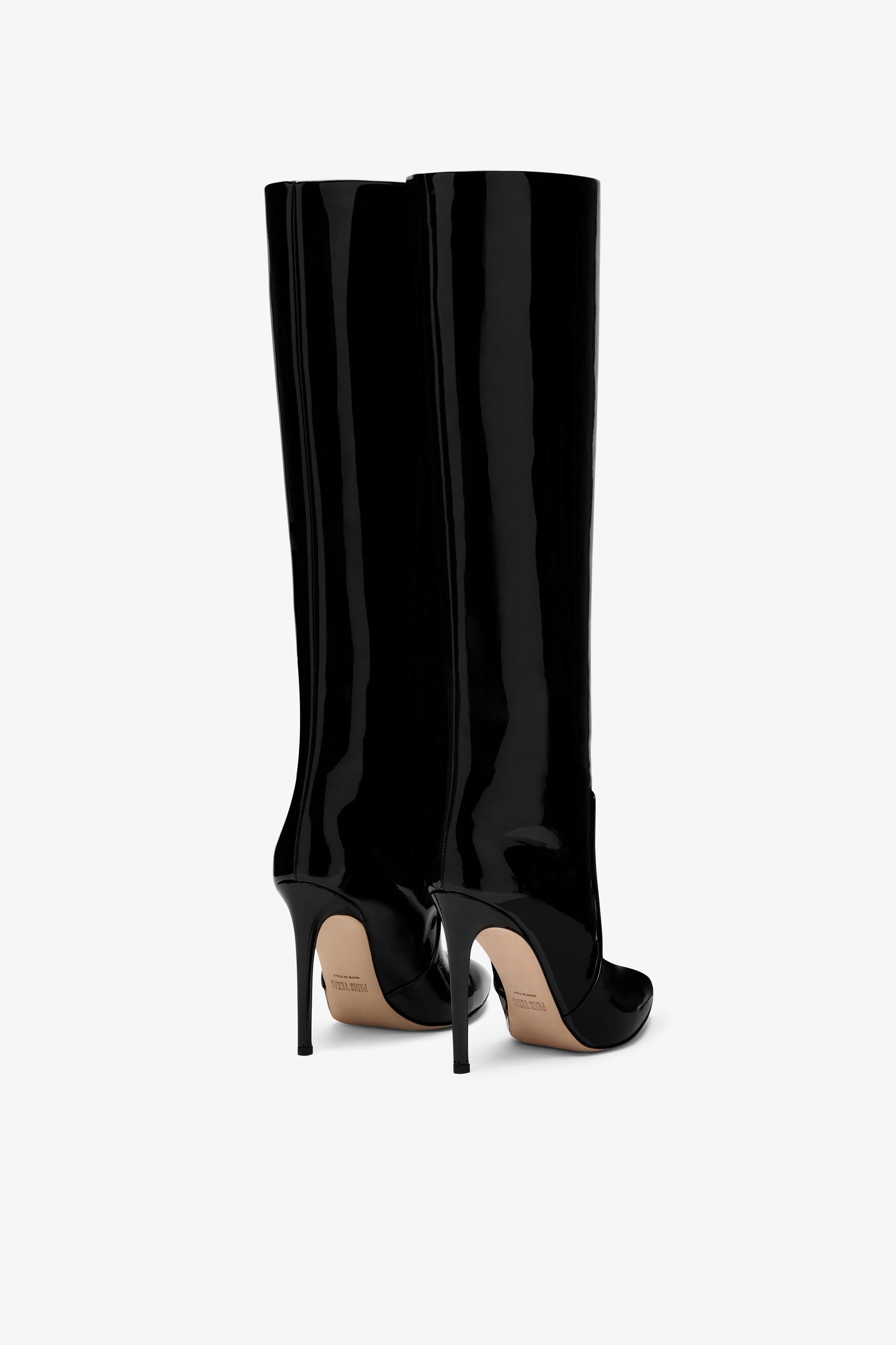 Black patent stiletto boots