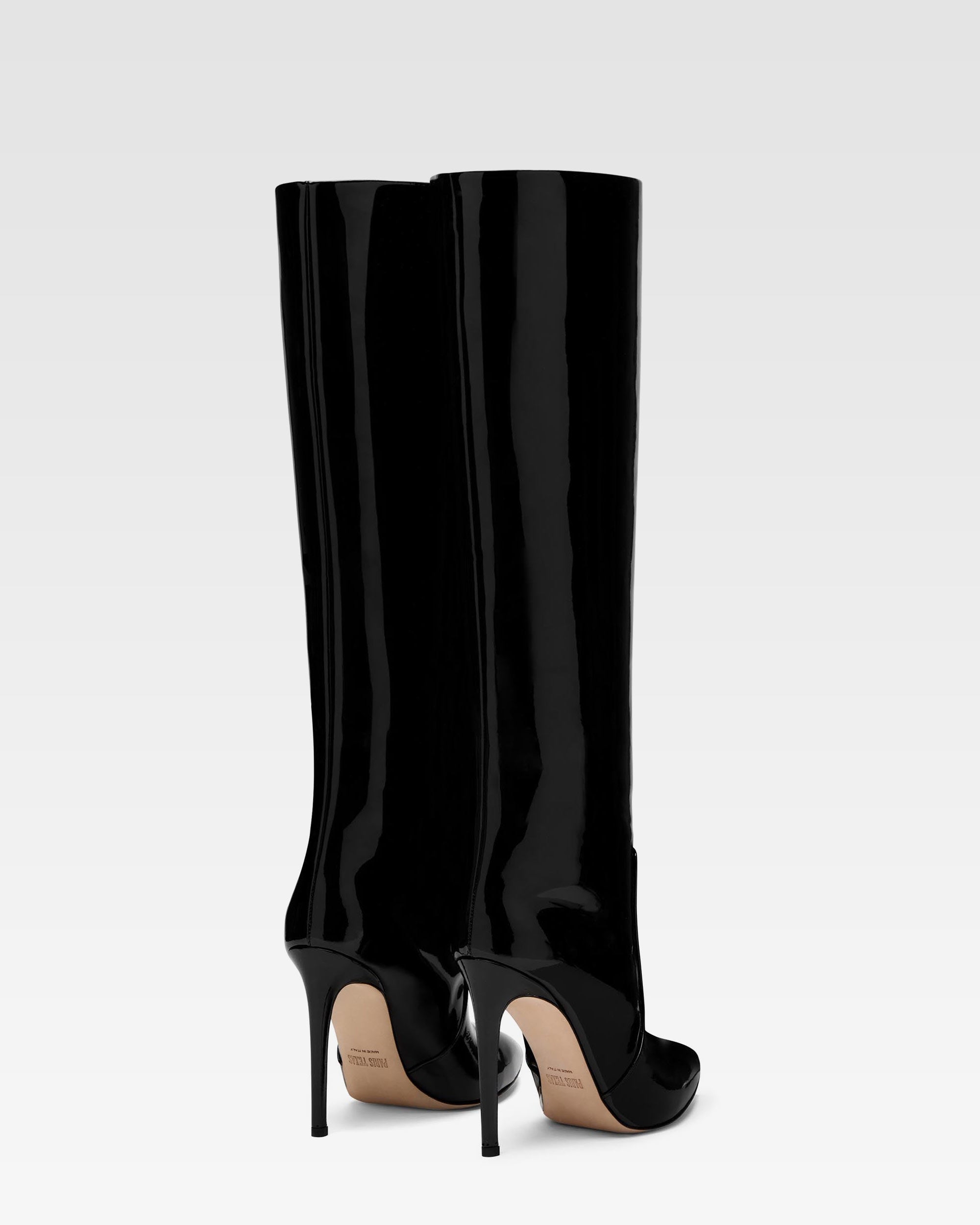 Stiletto-Stiefel aus schwarzem Lackleder