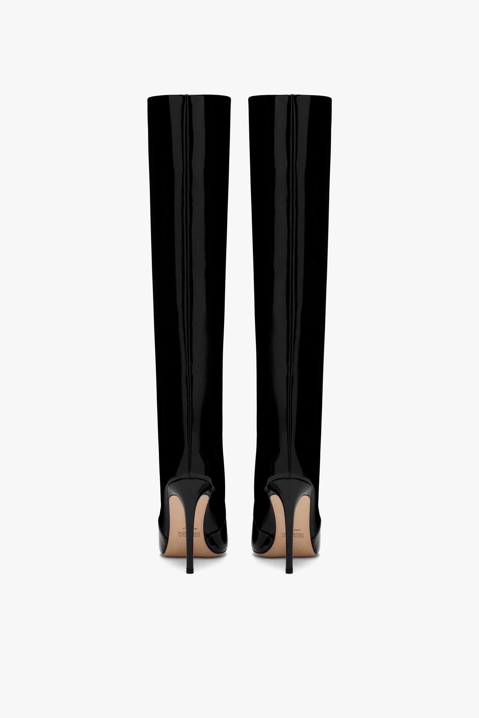 Stiletto-Stiefel aus schwarzem Lackleder