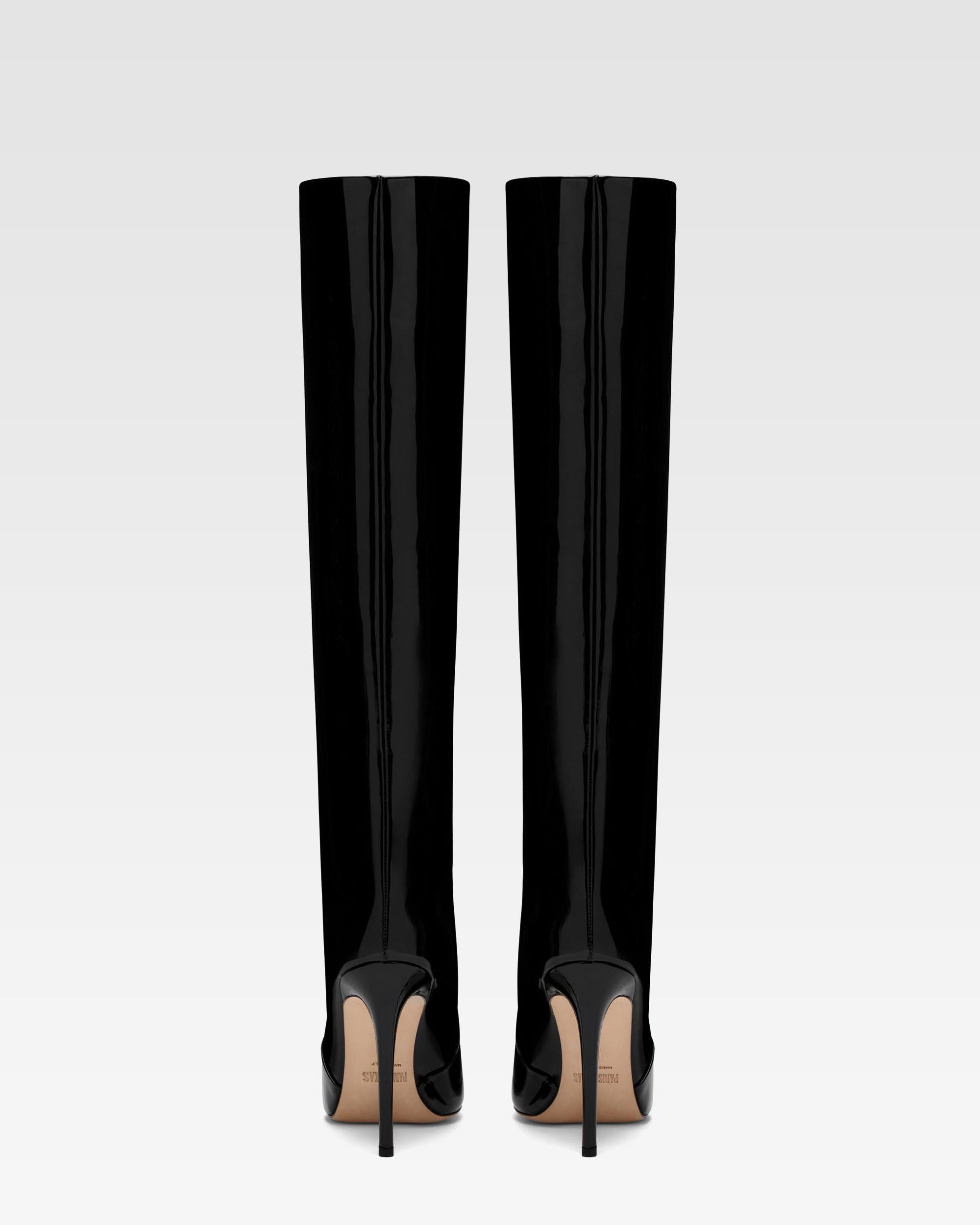 Stiletto-Stiefel aus schwarzem Lackleder