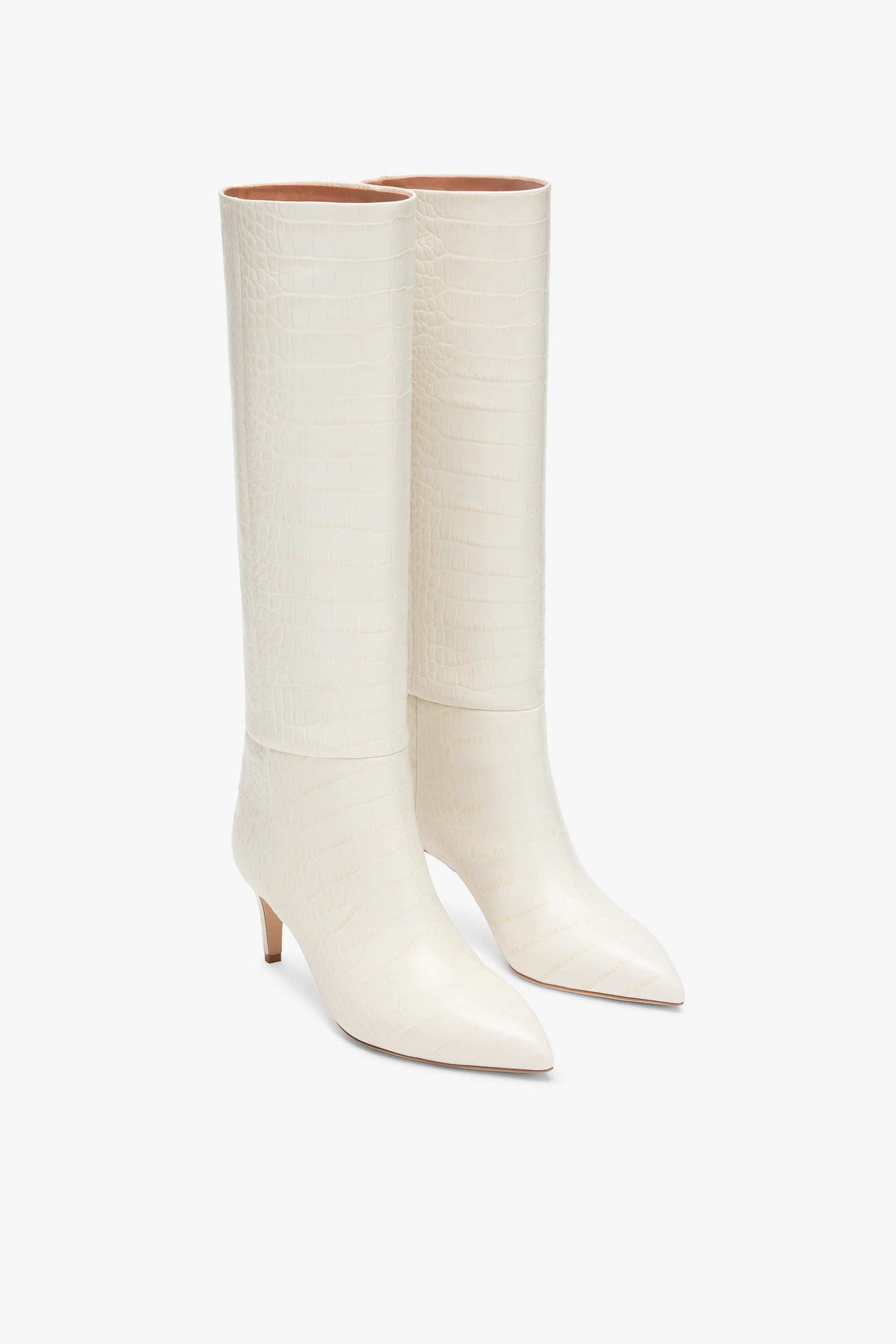 Botas de piel blanca con efecto cocodrilo y tac'on de 60 mm