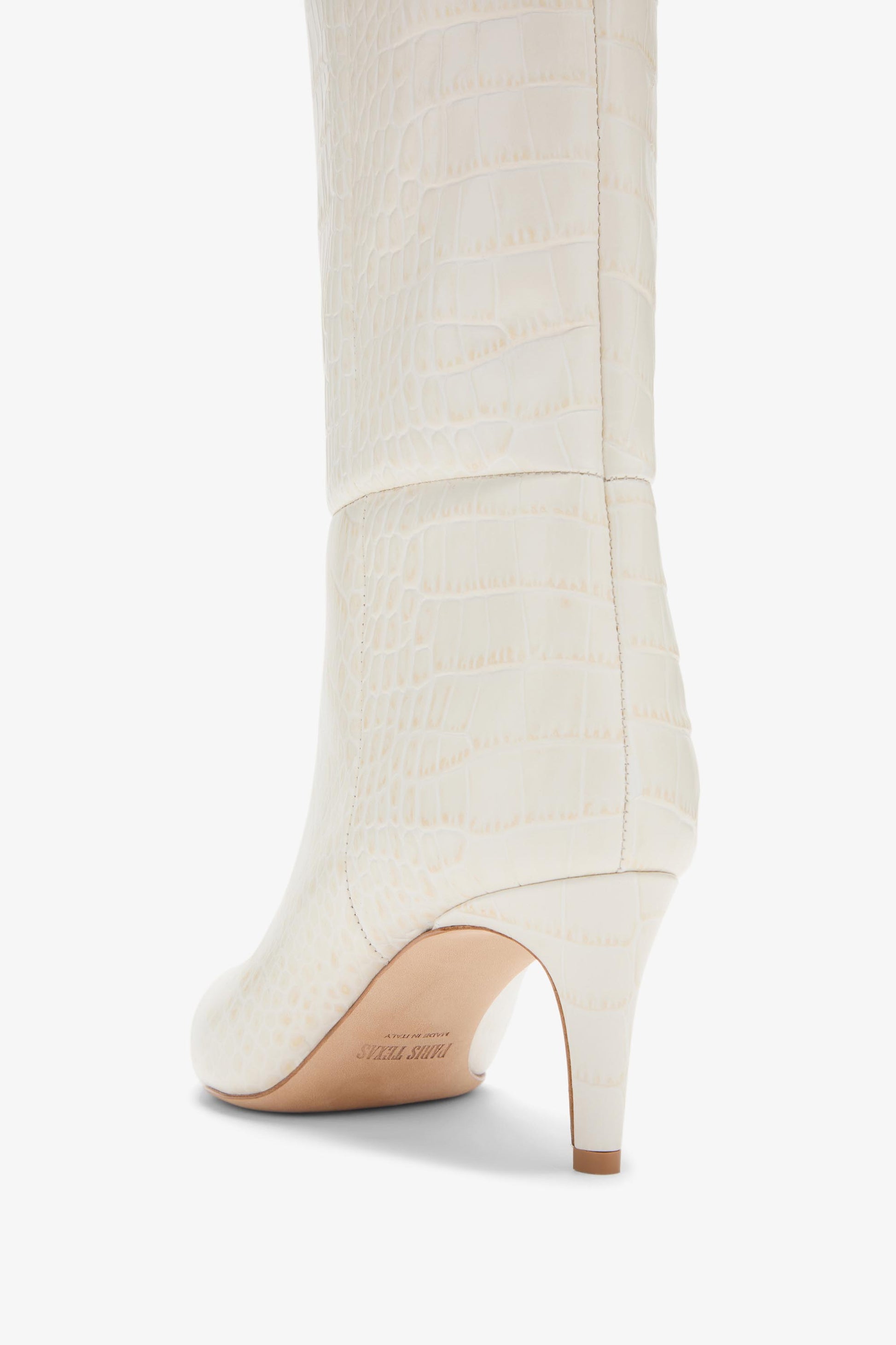White croc-effect leather heel 60 boots
