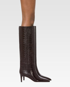 Croc-effect leather boot