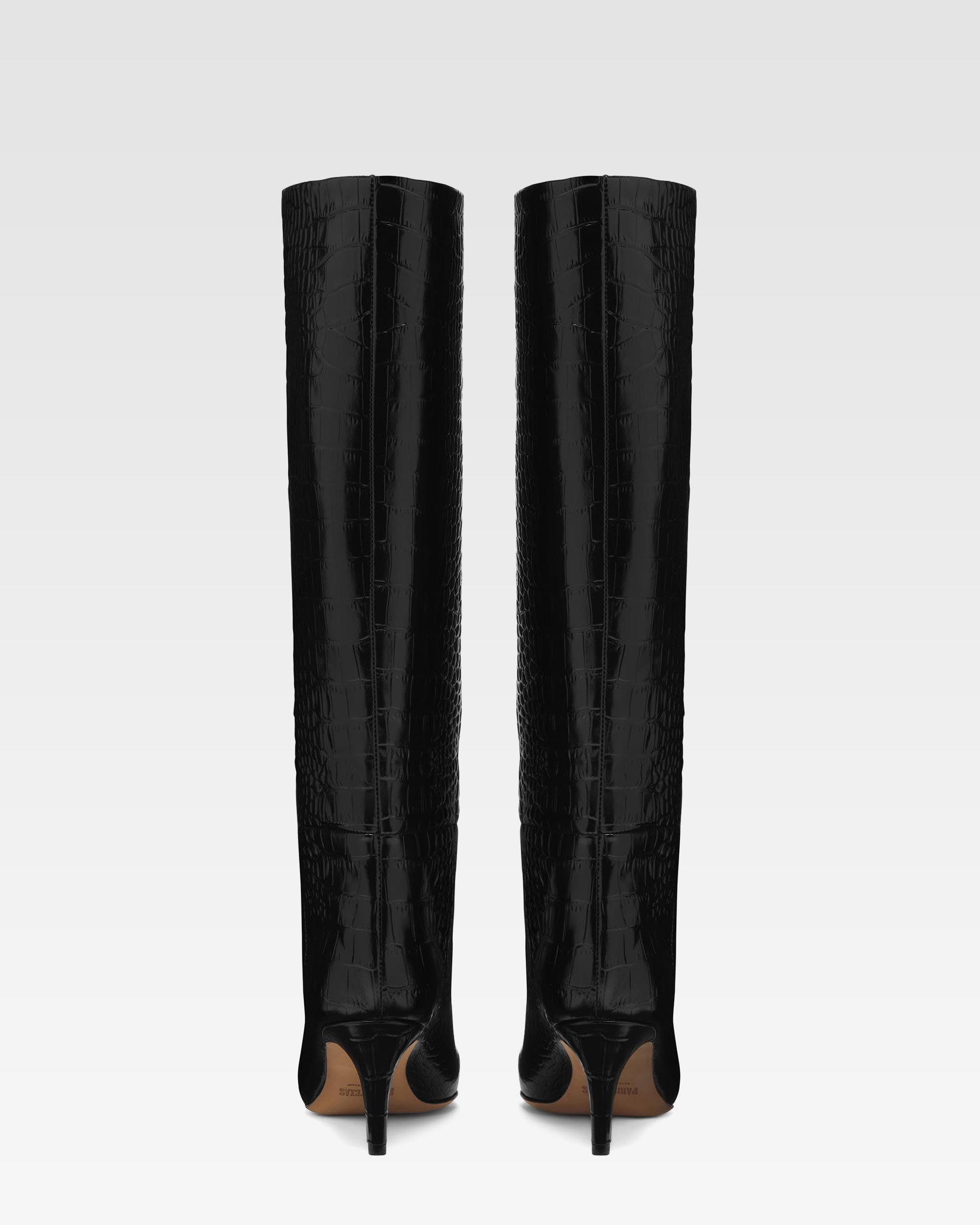 Schwarze Lederstiefel in Kroko-Optik mit 60 mm-Absatz