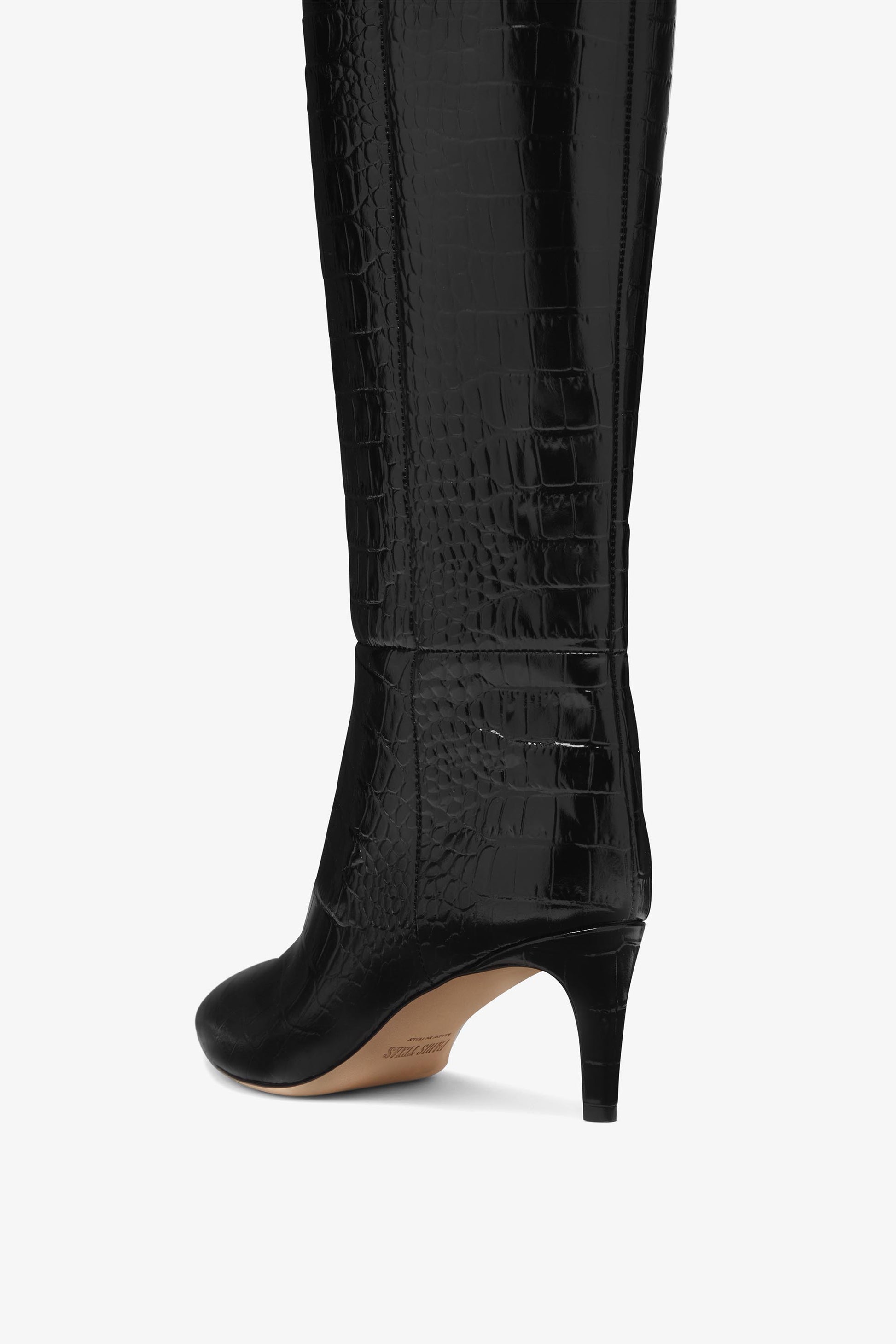 Black croc-effect leather heel 60 boots