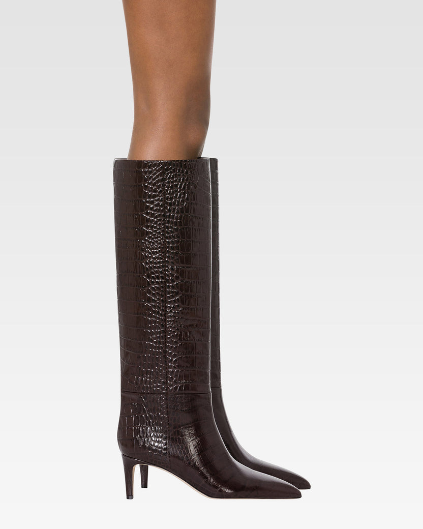 Croc-effect leather boot